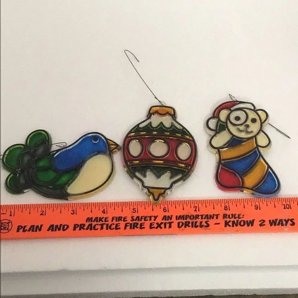 Set of three vintage shrinky -dink style Christmas ornaments